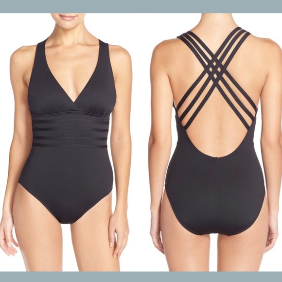 NWT La Blanca Cross Back One-Piece Swimsuit‎ 16 BLK - Picture 4 of 12